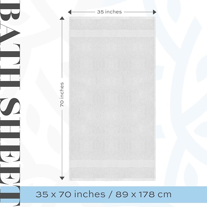 White Classic Luxury Soft Bath Sheet Towels - 650 GSM Cotton Luxury Bath Towels Extra Large 35x70 | Highly Absorbent and Quick Dry | Hotel Collection Extra Large Bath Towels Oversized, Silver, 2 Pack
