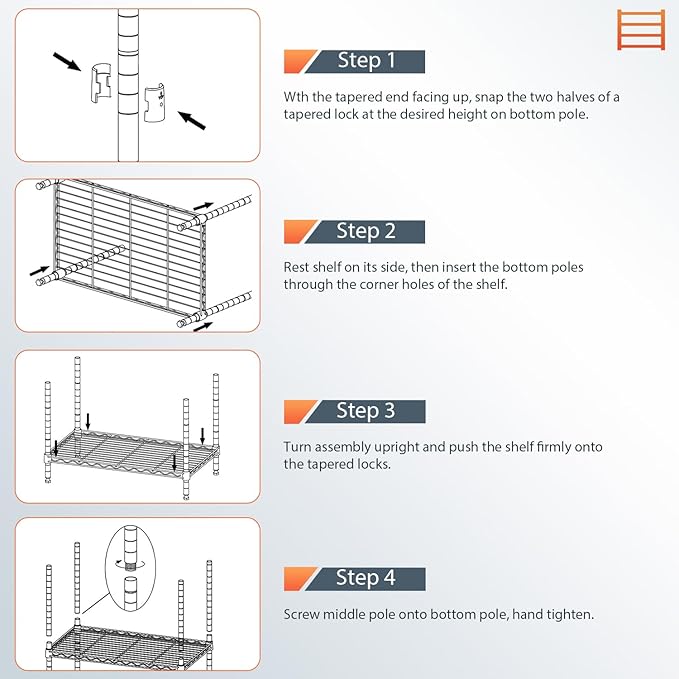 BestOffice 6-Shelf Storage Shelves, Adjustable Shelving Unit Wire Shelving Metal Shelves,11.8" D x 16.7" W x 63.6" H,Black