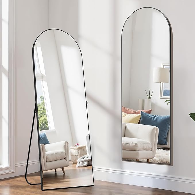 Arched Full Length Mirror, 64"×21" Floor Mirror with Stand, Hanging Mirrors Full Length for Home Decor, Large Mirrors for Bedroom Bathkroom Décor, Black
