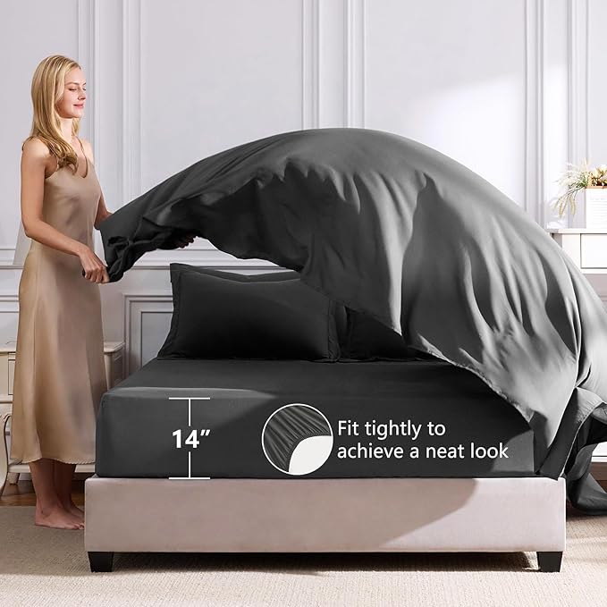 CozyLux Oversized King Comforter Set Dark Grey, 7 Pieces Bed in a Bag Comforter Set with Sheets Luxury Bed Set for All Seasons, Bedding Set with Down Alternative Comforter, Sheets, Pillowcases & Shams