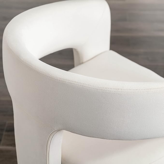 Modern Velvet Fabric Upholstered Dining Chairs with Open-Back, Cute Barrel Side Chairs Kitchen Armchair Accent Chairs for Dining Room Bedroom, Ivory