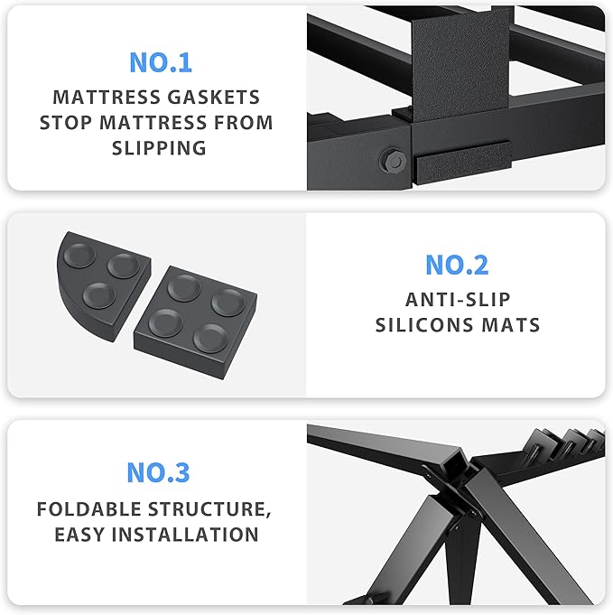 7 Inch Twin Size Bed Frame, 3500Lbs Heavy Duty Metal Platform with Round Corner Legs Mattress Slide Stopper, Steel Slat Support No Box Spring Needed, Noise Free, Non-Slip, Easy Assembly