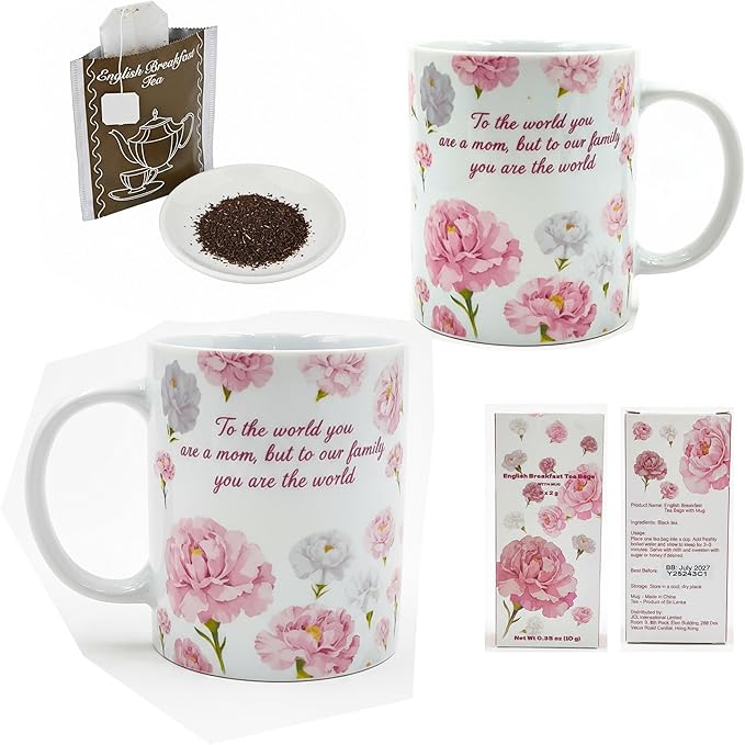 Gifts for Mom Porcelain Coffee Mugs and English Breakfast Tea Set Reusable Ceramic Cups Cute Floral Mug as Birthday Mothers'Day Best Gift for Women