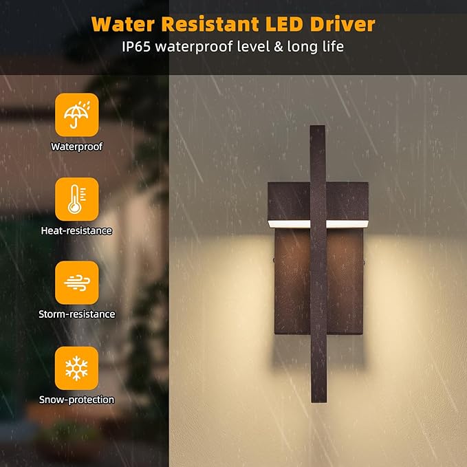 tewei Modern LED Outdoor Wall Sconce Brown Outdoor Lights for House, 13.7'' LED Exterior Lighting Fixtures Outside Wall Mount Lights for Front Porch Hallway, Warm White 3000K, 1 Pack