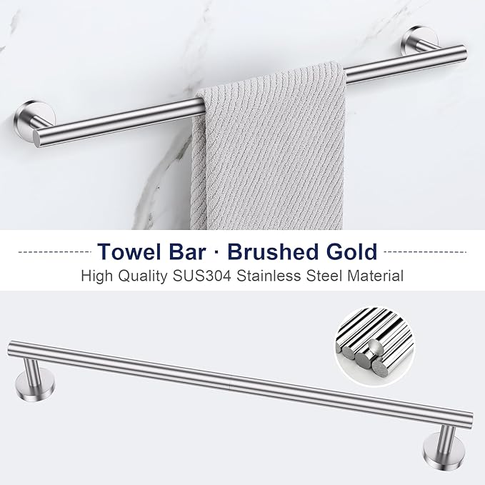 Lairuier Brushed Nickel Bathroom Hardware Set, 10-Piece Towel Bar Set SUS304 Stainless Steel Bathroom Hardware Accessories Set Round Towel Holder Set Wall Mounted