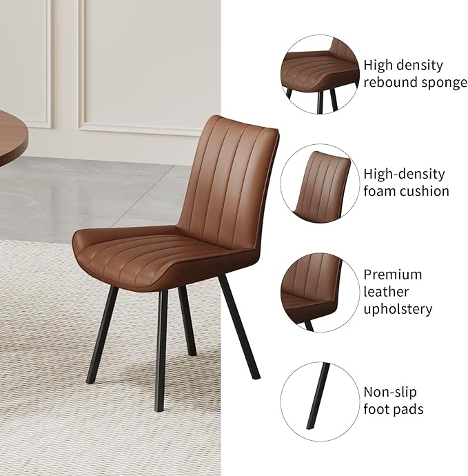 Walnut Round Dining Table Set for 4, Mid-Century Modern Kitchen Table and Chairs, Small Space Dining Room Furniture for Apartment, Breakfast Nook or Studio (Walnut wood-1 Table + 4 Brown Chairs)