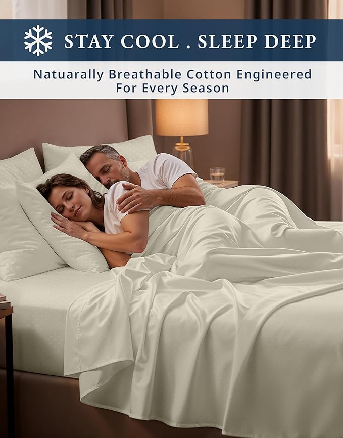 LANE LINEN 100% Egyptian Cotton Full Size Sheets, No Pill Cooling Sheets Full, Soft & Comfy Sateen Weave for Silky Smooth Finish, Available in Variety of Colors Jaquard Swiss Dot - Ivory