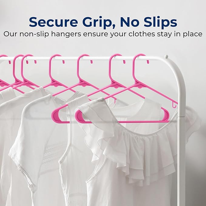 SereneLife 30-Piece Plastic Hangers for Clothes – Non-Slip Heavy Duty Slim Coat Shirt Dress Closet Hanger Set with 5.5 lbs Capacity Space Saving Design and Smooth Finish with 360° Swivel Hook Pink