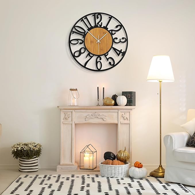 Large Wall Clock for Living Room Decor, 32 Inch Non Ticking Silent, Battery Operated Modern Vintage Oversized Wall Clock for Bedroom Kitchen