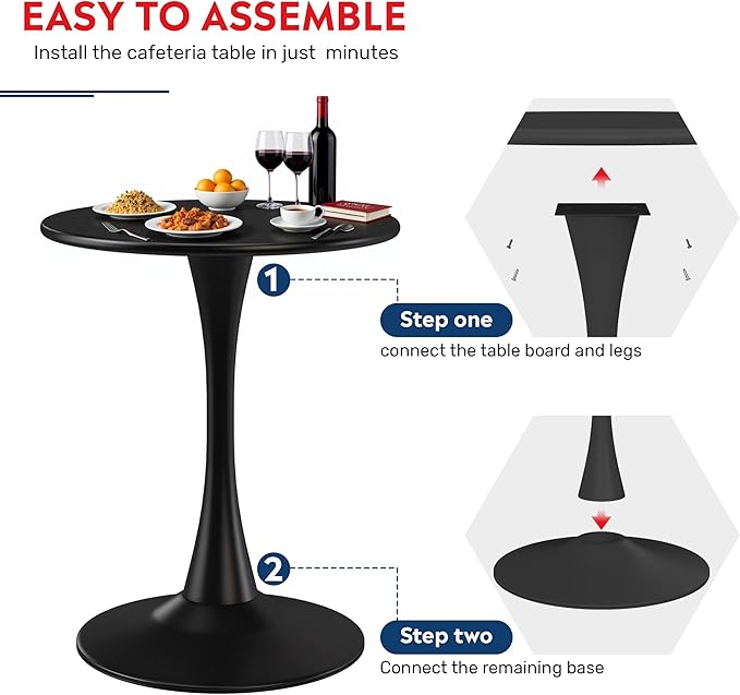 Costaelm Small Dining Table, Round PP Outdoor Table, Weather Resistant Balcony Table for Outside Poolside Deck Lawn Garden Backyard, Black