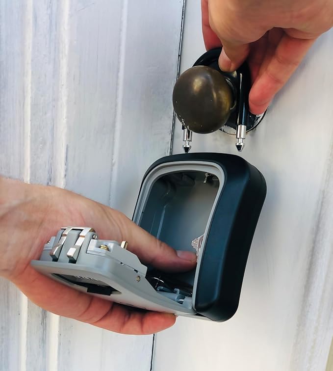 Iron Lock® Key Lock Box Portable with U-Shackle & Wall Mount – Medium Waterproof Heavy-Duty Metal Safe with 4-Digit Combination for Spare Keys Outside on Door Knob, Fence or Gate (Grey, Medium)