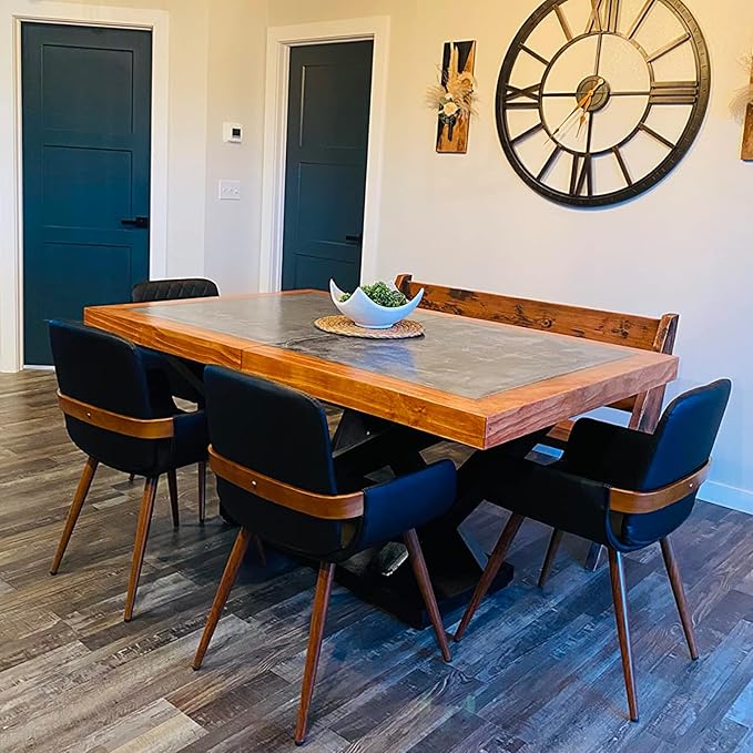 LUNLING Mid Century Modern Faux Leather Dining Room Chairs,Upholstered Seat Metal Legs Chairs Black Faux Leather Kitchen Chair Reception Room Chair,1PCS