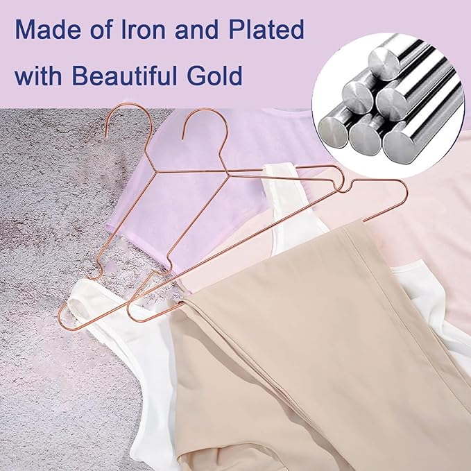 Rose Gold Adult Metal Wire Clothes Hangers, 16.5" Metal Hangers for Clothes Strong Hangers, 60 Pack Space Saving for Coat Suit Bridal Boutique Dress Closet Dorm Clothing Rack