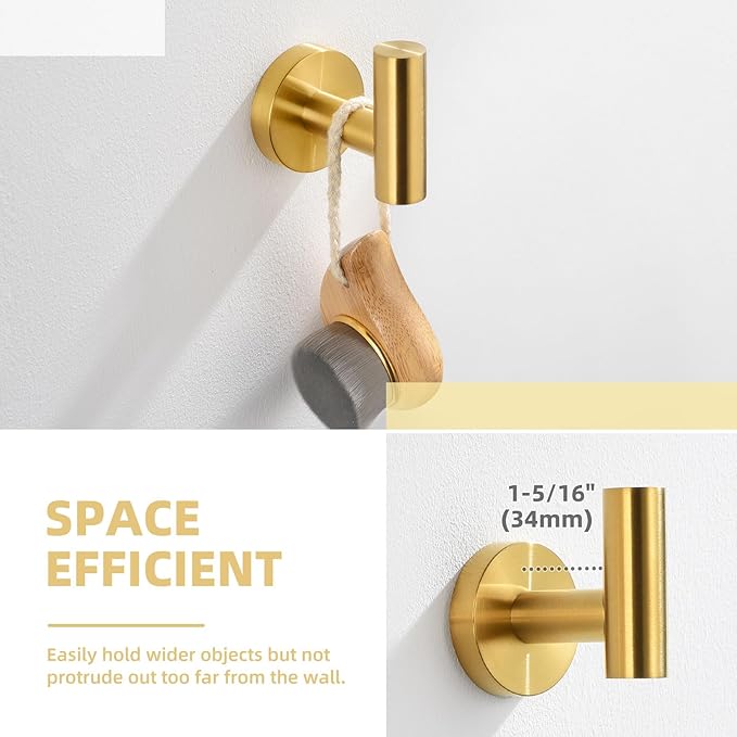 Angle Simple Bathroom Towel Hook, SUS304 Stainless Steel Bath Towel Holder, Robe Hook for Wall, Brassy Gold