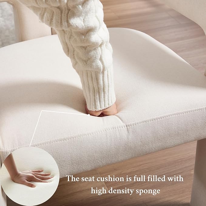 Modern Dining Chairs Set of 6, Upholstered Side Chairs Linen Fabric Guest Chairs with Barrel Backrest Armchair for Dining Room Living Room, Beige
