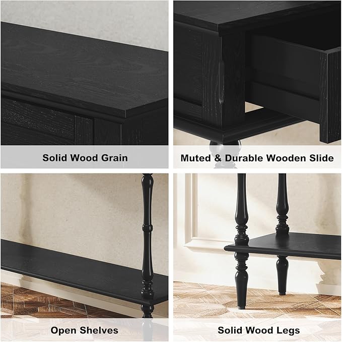 ARTPOWER Console Table for Entryway with 2 Drawers-Minimal Assembly,Retro Entryway Tables with Storage Cabinets and Open Shelf,Narrow Long Couch Table Behind Sofa for Living Room,Foyer,Hallway,Black