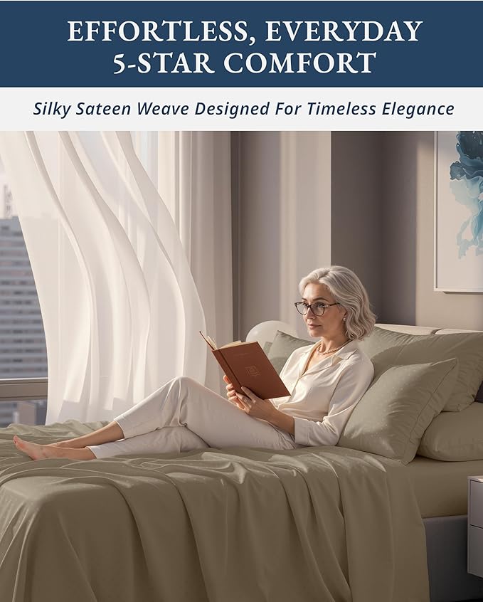 100% Egyptian Cotton Sheets King Size– Silky Sateen Weave for All Season Comfort, 15" Deep Pocket King Sheet Set, OEKO-TEX Certified, Fade Resistant, Durable Hotel Comfort at Home -Swiss Dot Taupe