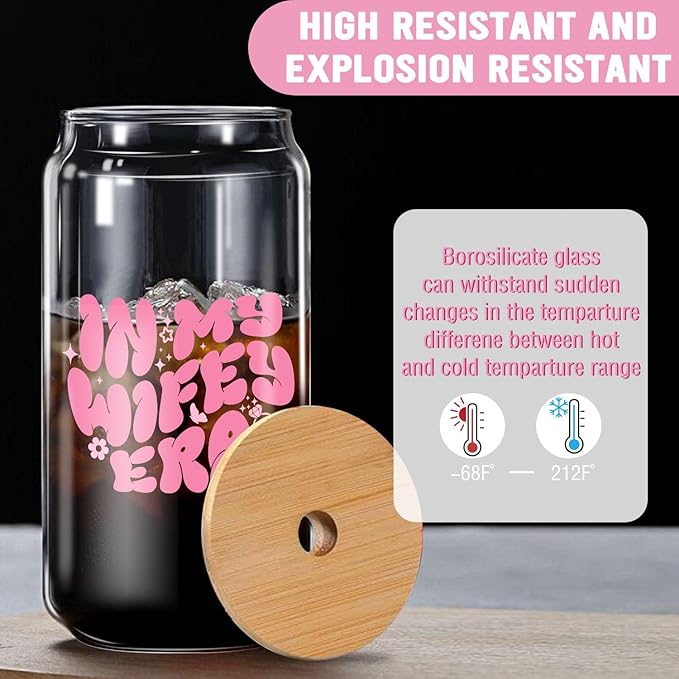 In My Wifey Era Pink Glass Tumbler - 16oz Gift for Bride to Be, Chic Bridal Shower & Bachelorette Party Gift, Classy Wedding Decorations for the Bride