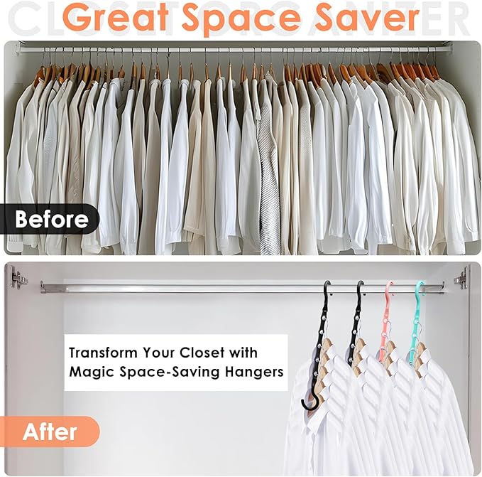 College Dorm Room Essentials, Magic Hangers Space Saving Clothes Hanger, Closet Organizers and Storage, Smart Space Saver Sturdy Plastic Hangers with 5 Holes for Heavy Clothes, 6 Pack