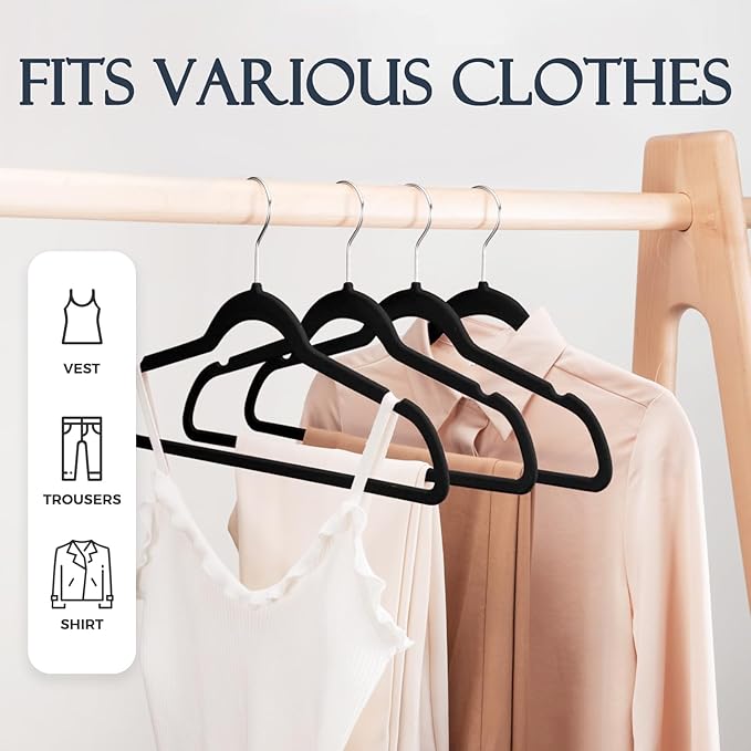 HOUSE DAY Black Velvet Hangers 360 Pack, Premium Non-Slip Felt Clothes Hangers, Sturdy Black Hanger Heavy Duty Durable for Coat, Suit, Space Saving No Hanger Mark Rotating Hook