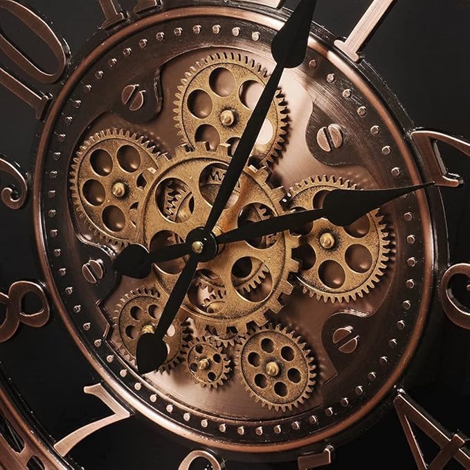 INFINITY TIME 21 Inch Moving Gears Wall Clock,Large Metal Wall Clock for Modern Farmhouse Living Room Decor,Copper Arabic Numeral,House Warming Gifts New Home