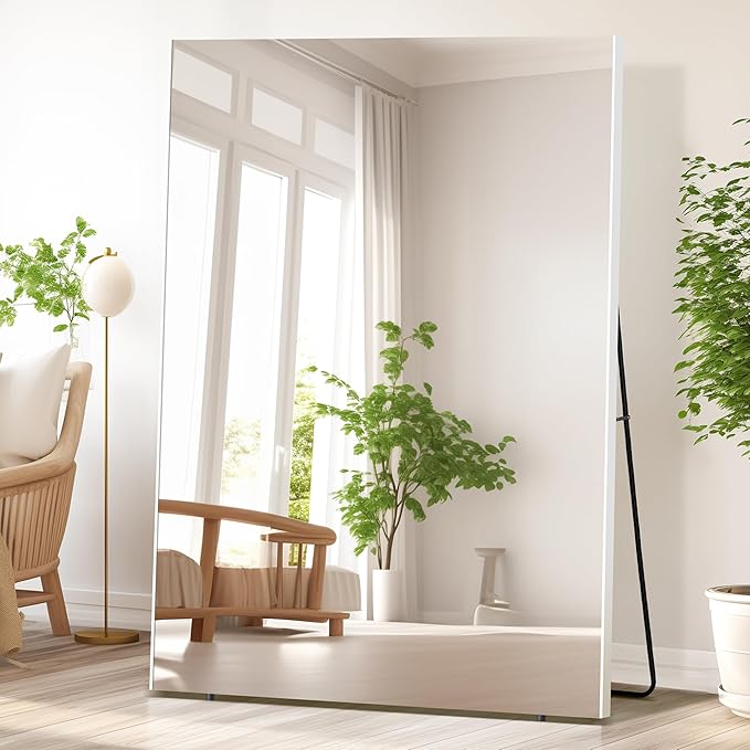 brisafe Full Length Mirror with Stand, 63"x43" Super Lightweight Glassless Home Full Floor Mirror, Oversized 0.04mm Nano-Film Gym Mirror, White