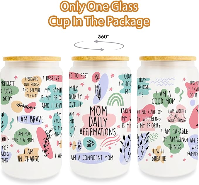 Mom Gifts from Daughter Son, Gifts for Mother Birthday, Gifts for Mom 16oz Glass Cup with Lid and Straw, Thank You Mom Gift Ideas, Delicate Mom Thanksgiving Christmas Gifts