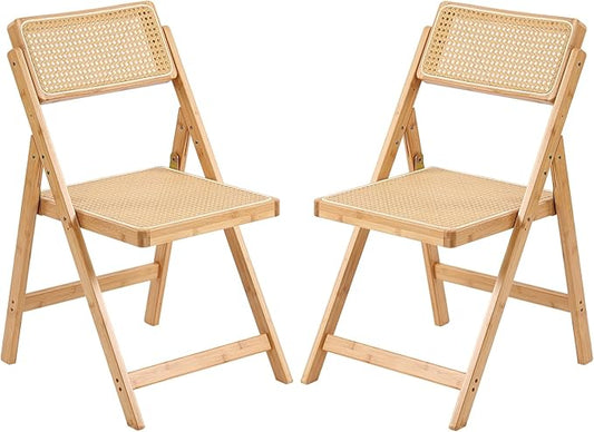 Tiita Rattan Dining Chairs Set of 2, Mid Century Modern Folding Chair, Bamboo Folding Dining Chairs for Small Space, Dining Room, Living Room, Bedroom, Wood