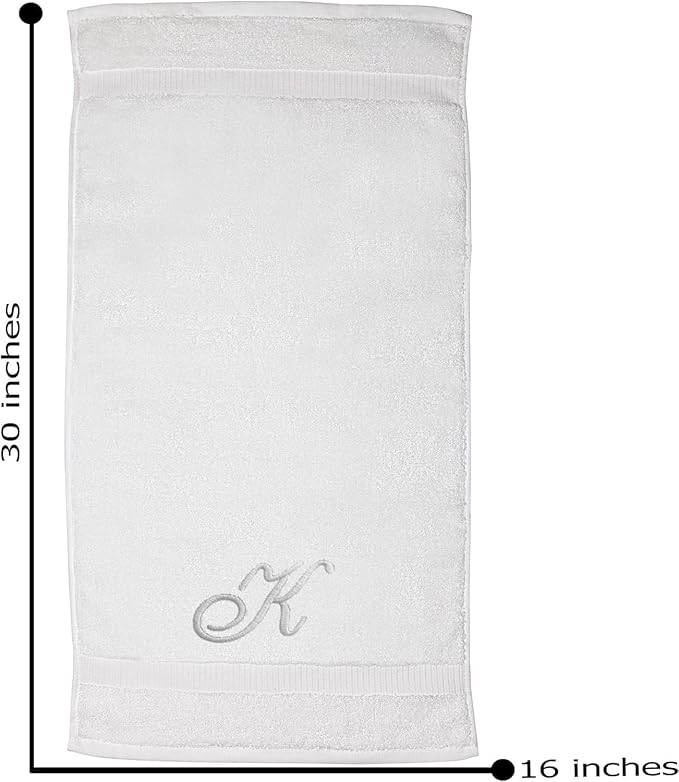 White Monogrammed Hand Towels for Bathroom - Luxury Hotel Quality Personalized Initial Embroidered Towel for Powder Room, Spa - GOTS Organic Certified - Set of 2 Silver Letter K