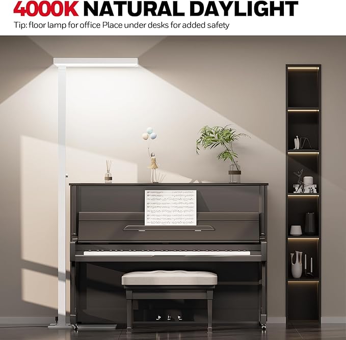 Honeywell 8000LM LED Floor Lamp, 02E Gen Sunturalux Eye-Caring Reading Standing Light, 80W Modern Natural Daylight 4000K Dimmable 77" Tall Floor Lamps for Living Room Kids Study Home Office White