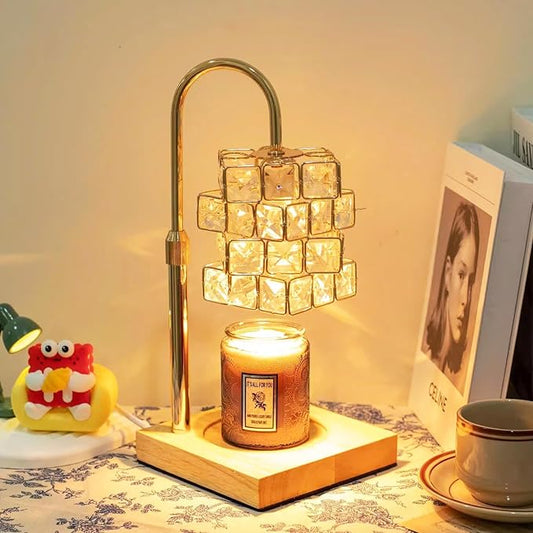 Crystal Candle Warmer Lamp With 2 Bulbs - Adjustable Height, Dimmable, Compatible With Large Jar Candles - Amber Glass, Home Decor Gift for Mom