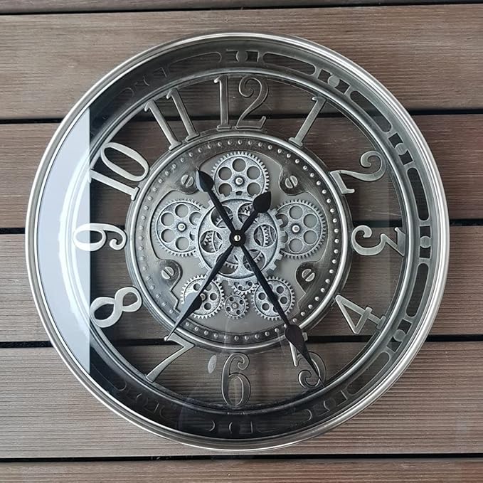 INFINITY TIME 21 Inch Moving Gear Wall Clock Modern, Large Vintage Industrial Steampunk Wall Clocks for Living Room Decor,Gunmetal Arabic Numeral