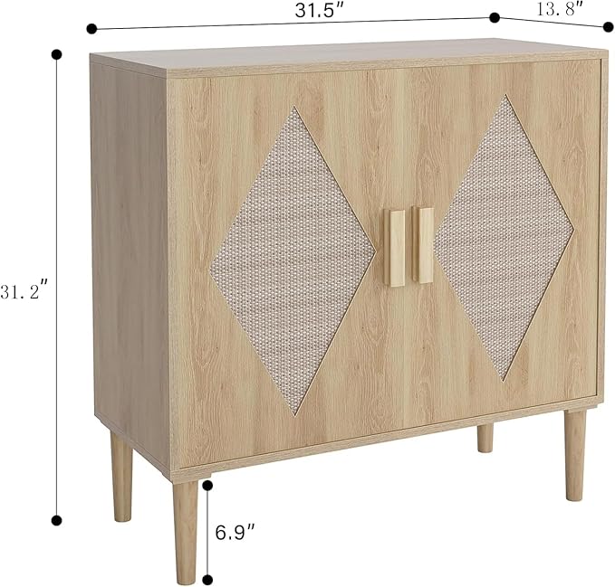 IDEALHOUSE Buffet Cabinet with Storage, Storage Cabinet with 2 Rattan Decorated, Sideboard Cabinets, Accent Cabinets for Living Room, Dining Room, Entryway, Natural