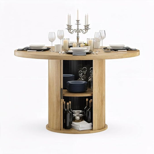 Farini 43" Round Dining Table for 4-6 with Storage Space,Modern Kitchen Room Table with Wood Top & Sturdy Metal Base,Natural