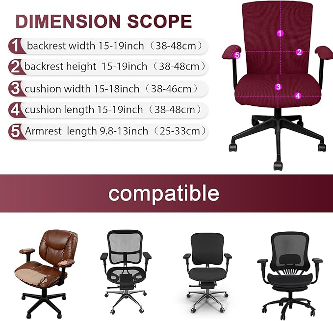 Tallew 4 Pcs Office Chair Covers Set Computer Universal Protective Stretchable Chair Seat Covers Desk Armrest Slipcovers Pads Office Cushion Backrest for Rotating (XL,Burgundy)