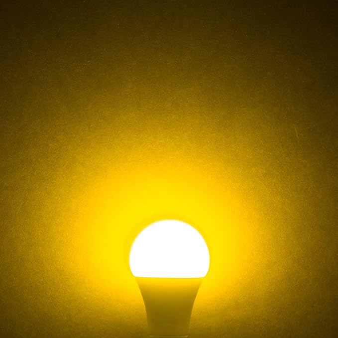 Simba Lighting Bug Non-Attracting Yellow LED Bulb 6W 40W Equivalent (4 Pack), Great for Outdoor Porch Light, Night Light, Dusk-to-Dawn Smart Sensor Auto On/Off, Amber Warm Light, A19 E26 Medium Base