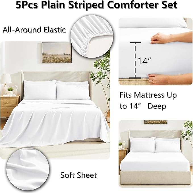 CozyLux Twin XL Comforter Set White, 5 Pieces Twin Extra Long Bed in a Bag for College Dorm, All Season Bedding Set with Stitch Quilted Comforter, Flat Sheet, Fitted Sheet, Pillowcases