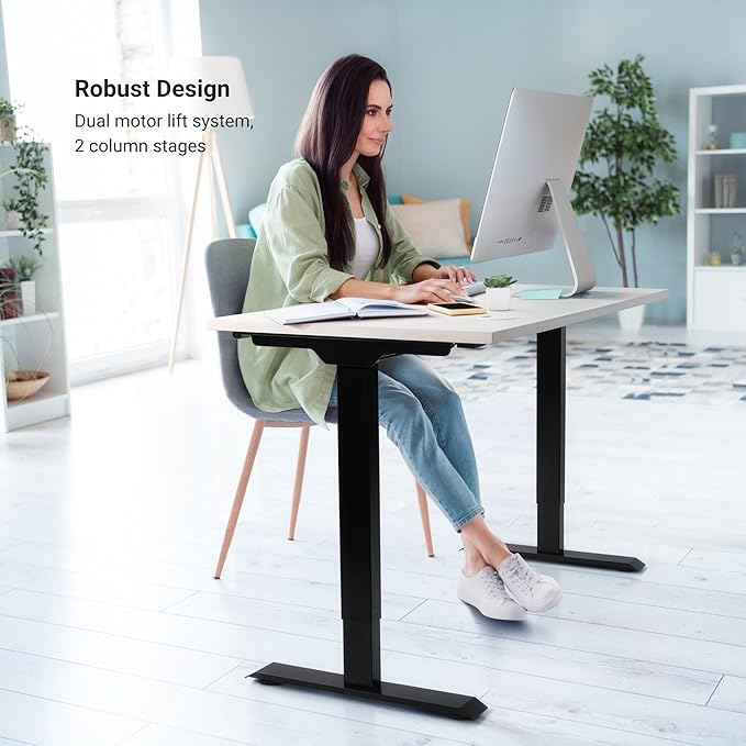 Progressive Desk Stand Up Electric Standing Desk, Compact Home Office Table, White Frame and Gray Oak MDF Tabletop Prime Ryzer 42" x 24"