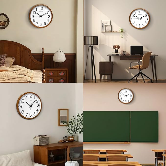 Wall Clock, Classic Wood Style Finish, 13 Inch Non-Ticking Silent Battery Operated Analog Clock, Ideal Retro Decor for Home, Bedroom, Living Room, Kitchen, Bathroom, Office (Wood Yellow)