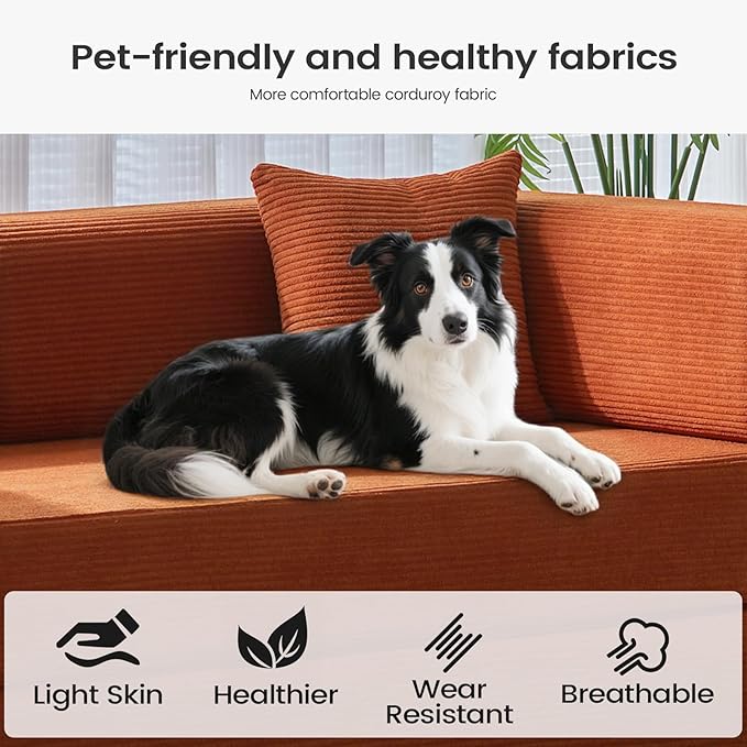 Folding Sofa Bed Convertable Corduroy Couch King Size Floor Sleeper 4-in-1 DIY Combination Modular Sofa Fold Out Futon Lounge Comfy Foldable Lazy cama for Living Room (Orange, 70.86")