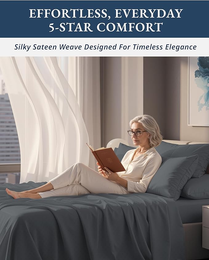 LANE LINEN 100% Egyptian Cotton Sábanas Full Size, Soft & Comfy Natural Cooling Mercerized Cotton Sheets Full Size, No Pill Fade Resistant 15" Deep Pocket Jaquard Swiss Dot - Charcoal