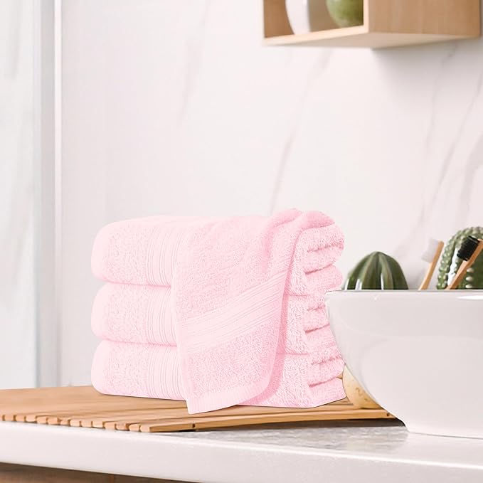 BOUTIQUO Ultra Soft Cotton 6 -Piece Hand Towel Set 16x24 Inch, Ideal for use in Bathroom, Kitchen, Gym, Spa & General Cleaning, Compact & Lightweight Multi Purpose Hand Towels - Pink