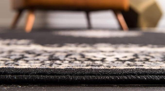 Unique Loom Reza Collection Traditional Persian Style Area Rug, 8' 0" x 8' 0", Black/Beige