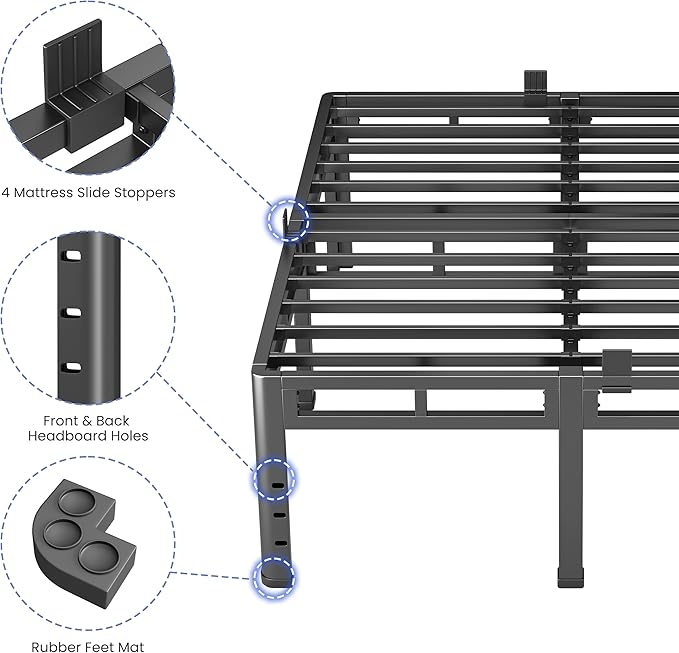 NKZ 22 Inch Twin Size Bed Frame, Metal Bed Frame & Box Spring 2 in 1 Platform with Round Corner Legs, 4000Lbs Heavy Duty Metal Frame, Mattress Slide Stopper, Headboard Hole, Noise-Free, Easy Assembly