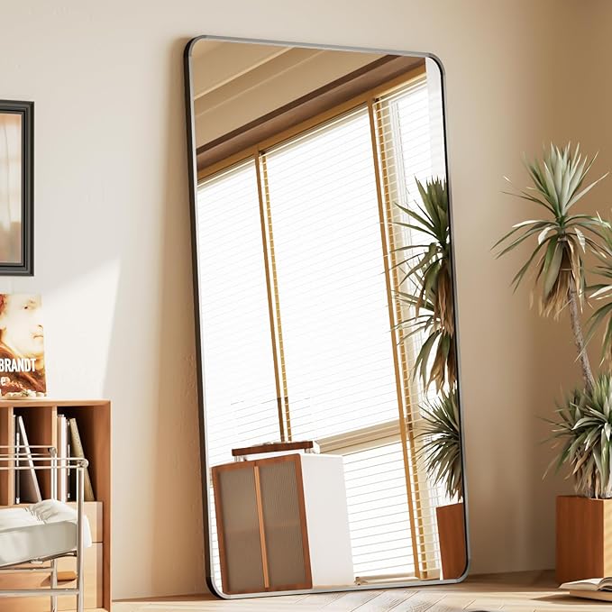 BEAUTYPEAK Black Full Length Mirror, 71"x32" Rounded Corner Floor Mirror Standing Hanging or Leaning Against Wall, Suitable for Bedroom or Dressing Room