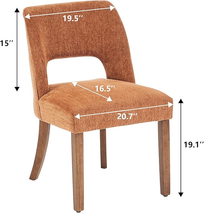 VKNOW Wooden Dining Chairs Set of 4, Modern Fabric Upholstered Dining Room Chair Kitchen Chairs, Farmhouse Dinner Chair for Kitchen Dining Room, Orange