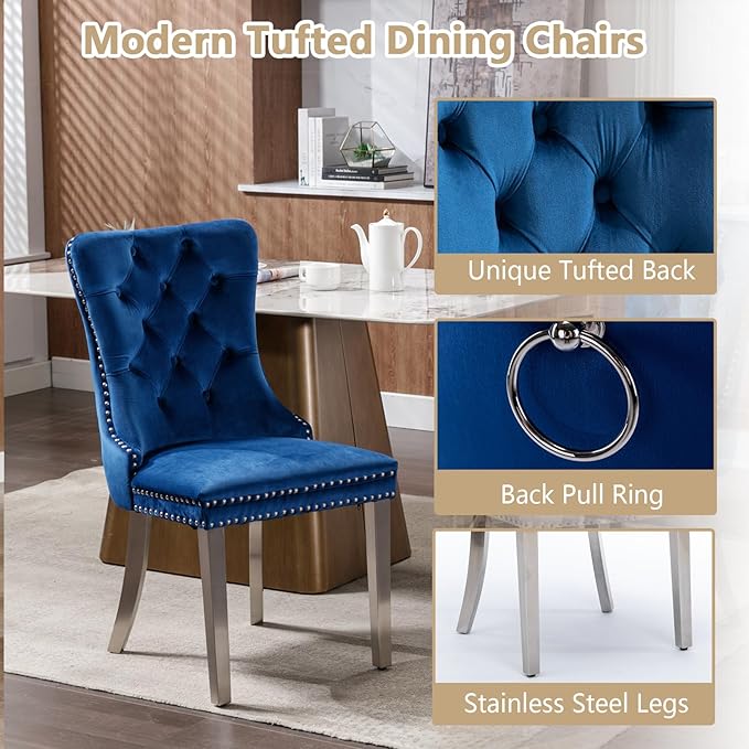 Goujxcy 5-Piece Dining Table Set Modern Faux Marble Dining Table Set for 4, Luxury 68" Long Faux Marble Kitchen Table with 4 Velvet Upholstered Chairs, Mirrored Stainless Steel Base