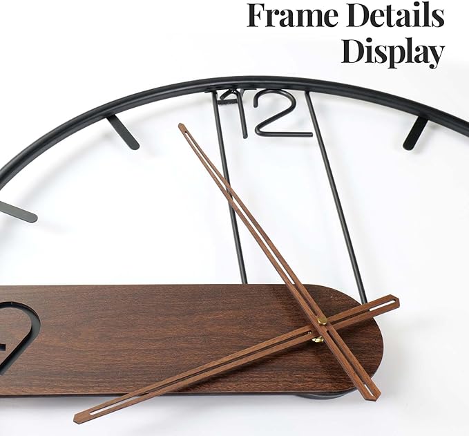 30 Inch Large Wall Clock, Modern Wood Metal Frame Silent Non Ticking Battery Operated Wall Clocks Decoration for Living Room, Bedroom, Kitchen, Minimalist Walnut Dial Arabic Numerals