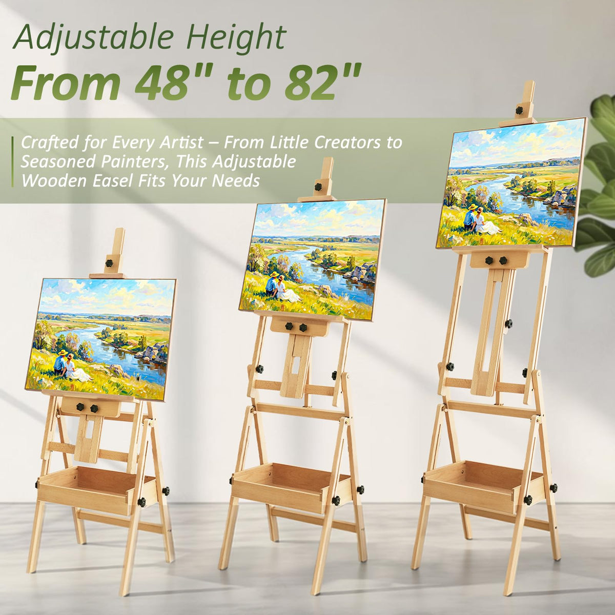Multi-Function Beech Wood Art Easel for Painting, Flat Desk Easel Stand