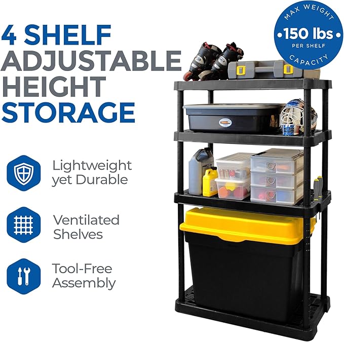 Gracious Living 4 Shelf Adjustable Height Medium Duty Storage Unit 14 x 32 x 54.5" Organizer for Home, Garage, Basement, & Laundry, Black (2 Pack)